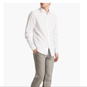 NWT Zegna White Cotton and Linen Blend Shirt M